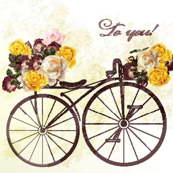 دوچرخه با سبد کاملاً گلهای رز برای شما