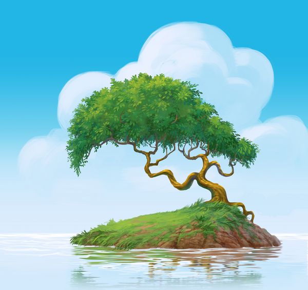 یک درخت روی تصویر نقاشی باتلاق