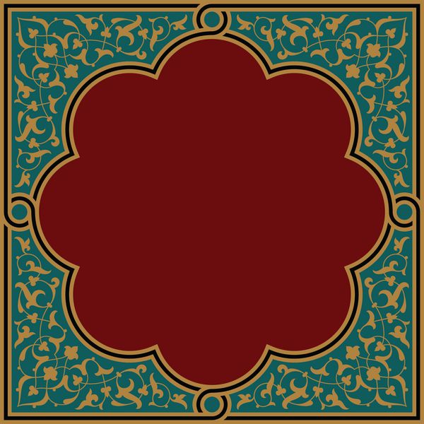 قاب گل عربی پیشینه سنتی اسلامی رنگهای سبز قرمز چشمی
