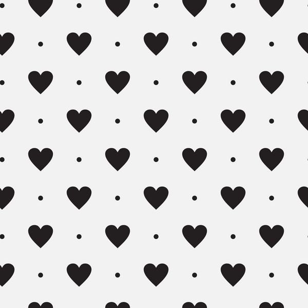 الگوی بدون درز سیاه و سفید از نقاط و قلب