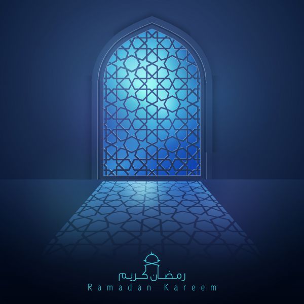 پنجره مسجد پس زمینه رمضان با الگوی عربی ترجمه متن رمضان کریم ممکن است سخاوت شما را در طول ماه مبارک برکت دهد