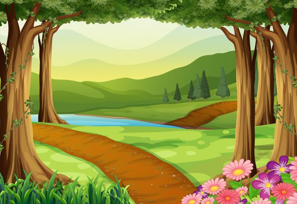 صحنه طبیعت با تصویر رودخانه و جنگل