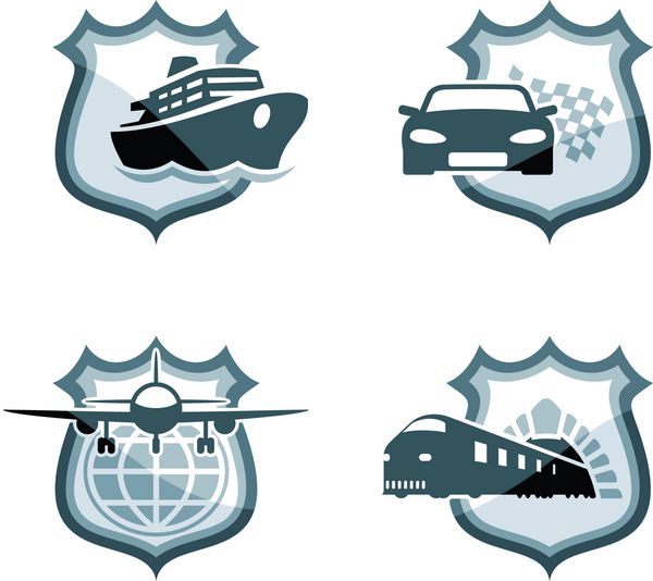 نمادهای حمل و نقل نمادهای وکتور ماشین هواپیما کشتی و قطار