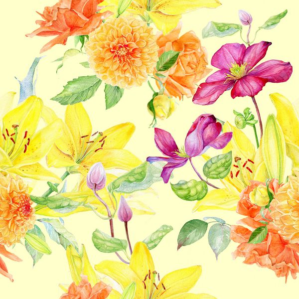 الگوی یکپارچه گل تابستانی با لیلی آبرنگ