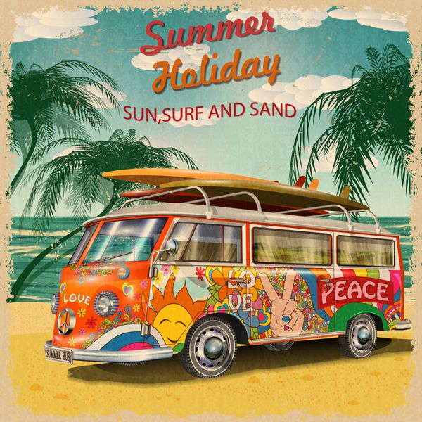 پوستر تعطیلات تابستانی با اتوبوس یکپارچهسازی با سیستمعامل