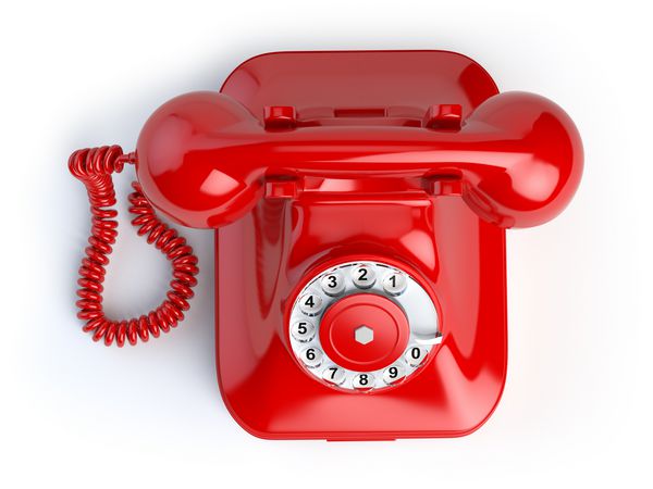 تلفن قرمز پرنعمت جدا شده بر روی رنگ سفید نمای بالای تلفن تصویر سه بعدی