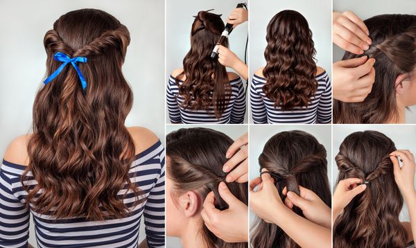 عکس آموزش مدل موهای پیچیده بر روی موهای بلند مجعد
