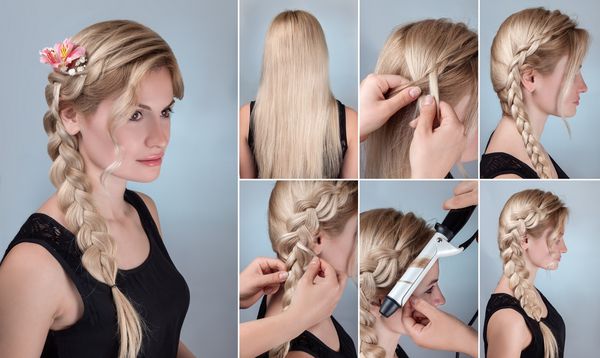 عکس آموزش مدل مو برای موهای بلند مدل با مدل موی بافته با گل های تازه