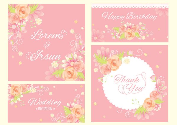 قالب گل وکتور طراحی کارت پستال شیرین برای دعوت از شما متشکرم تولدت مبارک و تبریک پس زمینه و رنگ های پاستیل