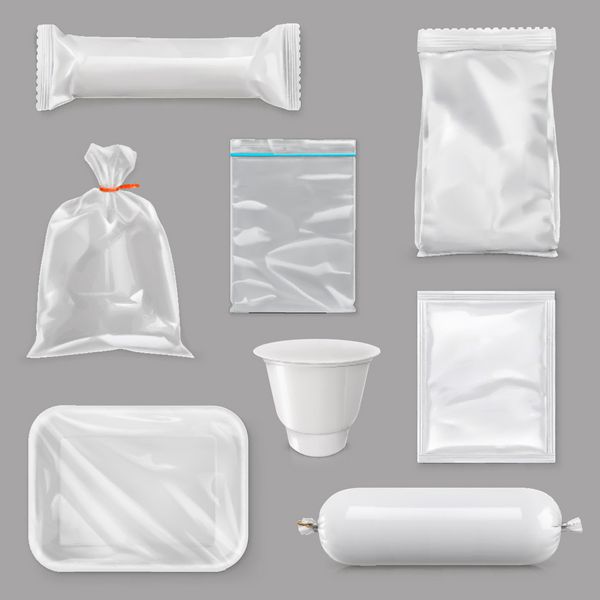 بسته بندی مواد غذایی برای محصولات میان وعده های مختلف قالب بسته طراحی برای برندسازی مجموعه وکتور تمسخر