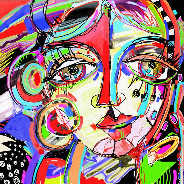 نقاشی دیجیتال انتزاعی اصلی از چهره انسان ترکیب رنگی در هنر مدرن معاصر مناسب برای طراحی داخلی دکوراسیون صفحه وب و موارد دیگر تصویر برداری