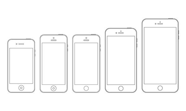 نمادهای طرح کلی گوشی های هوشمند به سبک iphone در زمینه سفید تصویر برداری سهام eps10