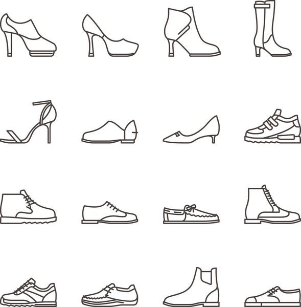 آیکون های وکتور خط کفش کفش ورزشی و زنانه نمادهای خطی کفش تصویر برداری