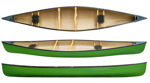 قایق رانی قایقرانی سبز با صندلی های چوبی جدا شده در نمای سفید بالا و جانبی