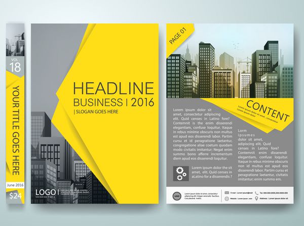 وکتور قالب طراحی بروشور بروشورهای تجاری پوستر مجله را گزارش می دهند جلد ارائه نمونه کارها کتاب و شکل زرد در طرح A4