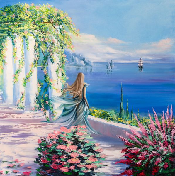 صحنه رمانتیک تابستانی نقاشی اصلی روغن روی بوم