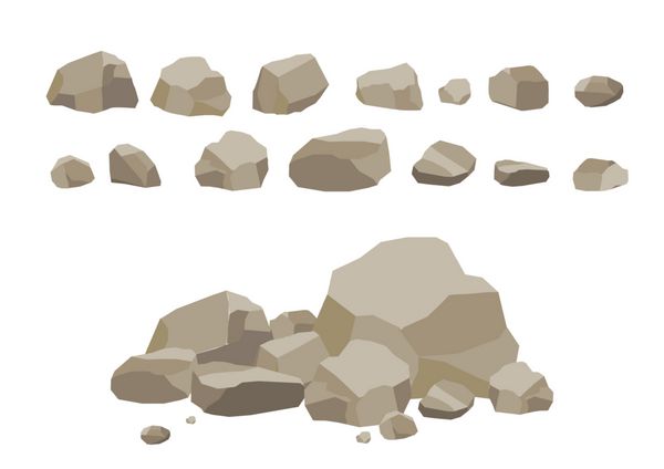 کارتون مجموعه سنگ سنگ و سنگ به سبک ایزومتریک مسطح 3 بعدی مجموعه تخته سنگهای مختلف بازی ویدیویی