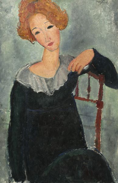 زنی با موهای قرمز توسط آمدئئو مودیلیانی 1917 نقاشی ایتالیایی روغن روی بوم این یکی از چندین پرتره در سال 1917 است که در یک انتزاع تلطیف شده که شامل لبهای کوچک شده کشیده شده است
