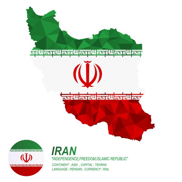 پوشش پرچم ایران روی نقشه ایران با سبک چند ضلعی وکتور هنری EPS10