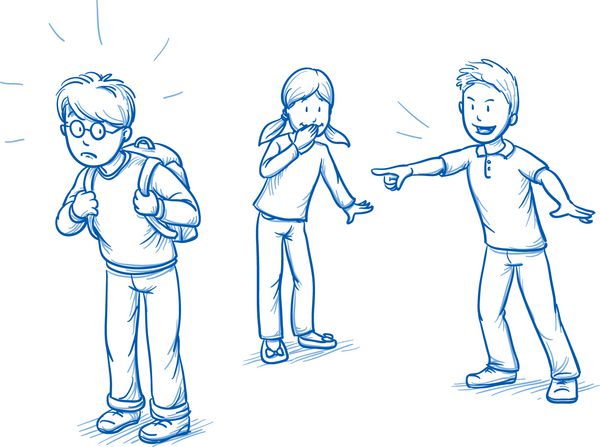 گروه سه فرزند پسر پسر مدرسه مورد آزار و اذیت قرار می گیرند کارتون دست کشیده تصویر برداری doodle