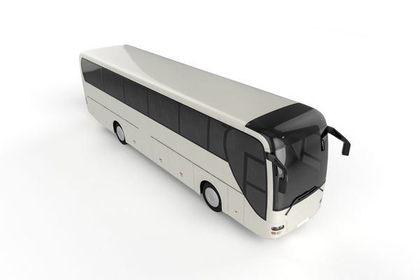 نمای برتر در مسخره کردن اتوبوس در زمینه سفید تصویر سه بعدی