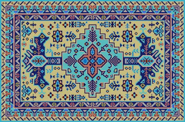 فرش رنگی موزائیک با الگوی هندسی سنتی قومی الگوی قاب حاشیه فرش تصویر برداری 10 EPS