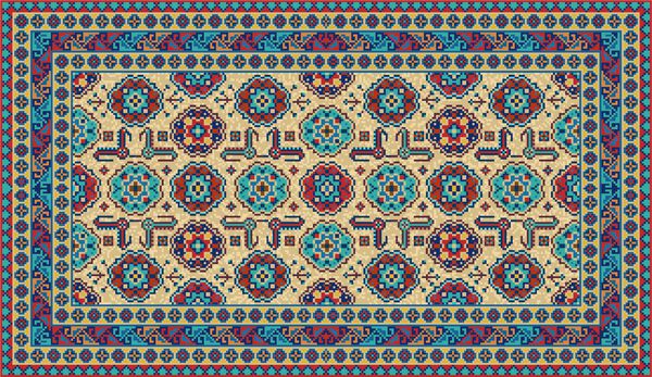 فرش رنگی موزائیک با الگوی هندسی سنتی قومی الگوی قاب حاشیه فرش تصویر برداری 10 EPS