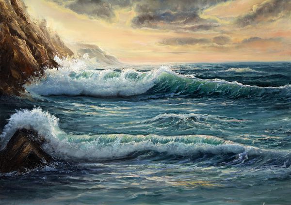نقاشی اصلی روغن که اقیانوس یا دریا ساحل یا ساحل روی بوم را نشان می دهد امپرسیونیسم مدرن مدرنیسم marinism