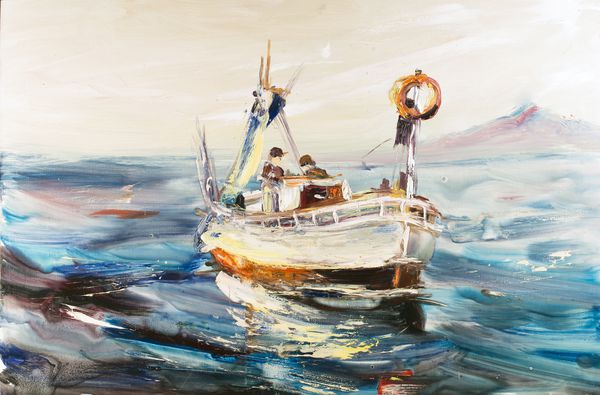 مناظر دریایی ماهیگیری ماهیگیران در دریا سرد امواج سرد اقیانوس آرام روغن روی بوم هنر مدرن نقاشی با آبرنگ هنر مدرن معاصر