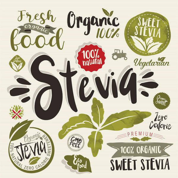 مجموعه برچسب مواد غذایی Stevia و Organic مزرعه برچسب مزرعه تازه و عنصر آرم الگوی طراحی طبیعی آلی زیست محیطی زیست محیطی قابل ویرایش آسان برای طراحی شما یکپارچهسازی با سیستمعامل نماد logotype
