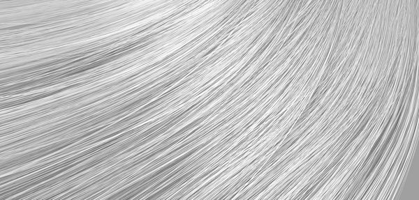ارائه سه بعدی از نمای نزدیک از دسته موهای خاکستری روشن و براق به سبک خمیده موج دار