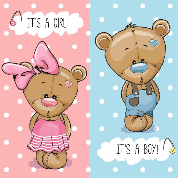 کارت تبریک کودک دوش با پسر و دختر تدی خرس
