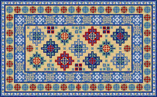 فرش رنگی موزائیک شرقی با الگوی هندسی قومی سنتی الگوی قاب حاشیه فرش قبیله ای تصویر برداری 10 EPS