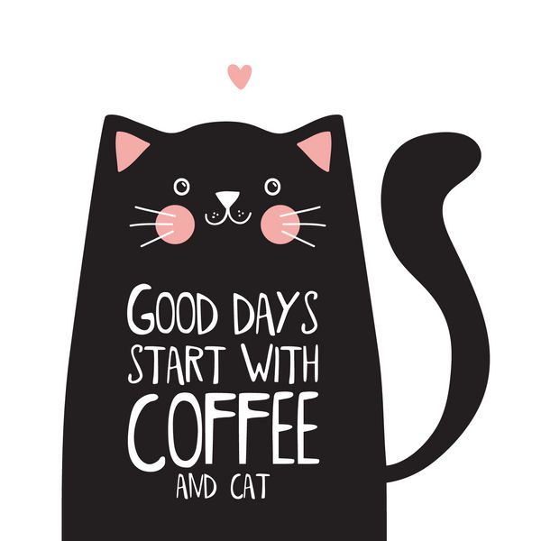 گربه سیاه Kawaii با روزهای خوب با حروف قهوه شروع می شود