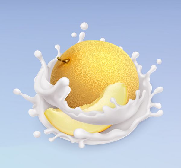 چربی خربزه و شیر میوه و ماست تصویر واقعی آیکون وکتور 3D