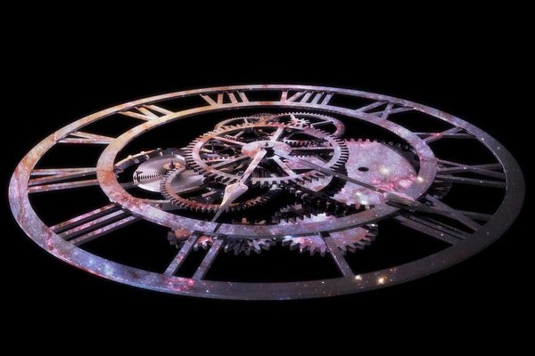 ارائه سه بعدی ساعت خرس با بازتاب ستارگان به نمایندگی از مفهوم زمان و جهان