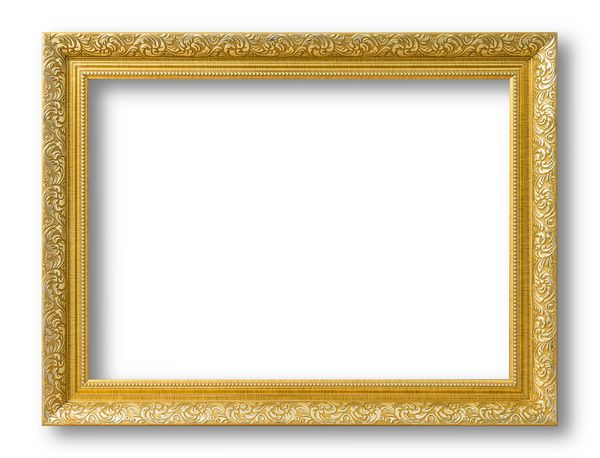 قاب طلا برای نقاشی یا تصویر روی زمینه سفید جدا شده