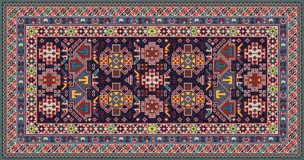 فرش رنگی موزائیک شرقی با الگوی هندسی قومی سنتی الگوی قاب حاشیه فرش تصویر برداری 10 EPS