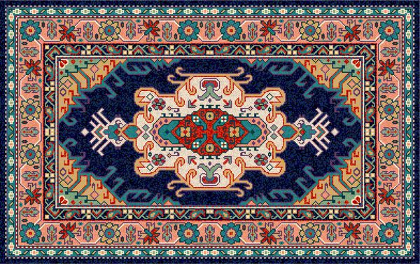 فرش رنگی موزائیک شرقی با الگوی هندسی قومی سنتی الگوی قاب حاشیه فرش تصویر برداری 10 EPS