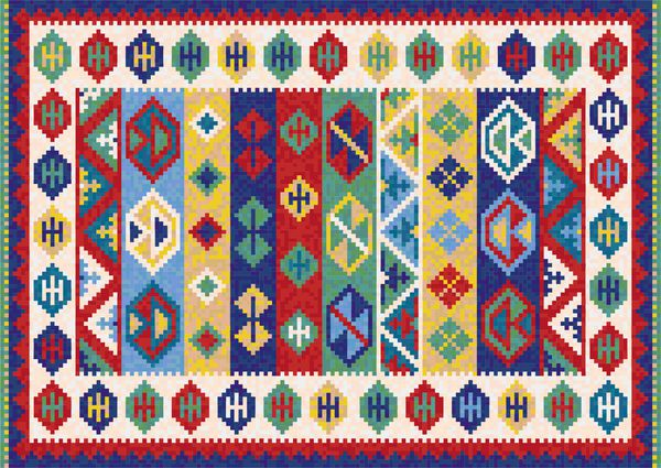 فرش رنگی موزائیک کریم شرقی با الگوی هندسی سنتی قومی الگوی قاب حاشیه فرش تصویر برداری 10 EPS