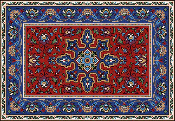 فرش موزاییکی رنگارنگ با تزئینات هندسی سنتی و نقوش گل الگوی قاب حاشیه فرش 323 x 223 سلول تصویر برداری 10 EPS