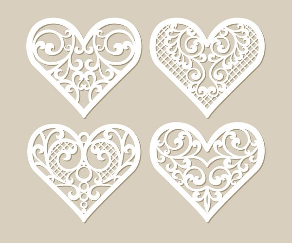 قلبهای توری استنسیل را با الگوی منبت کاری حک شده تنظیم کنید الگوی طراحی داخلی طرح های کارت عروسی دعوت نامه ها و غیره تصویر مناسب برای برش لیزری برش پلاتر یا چاپ