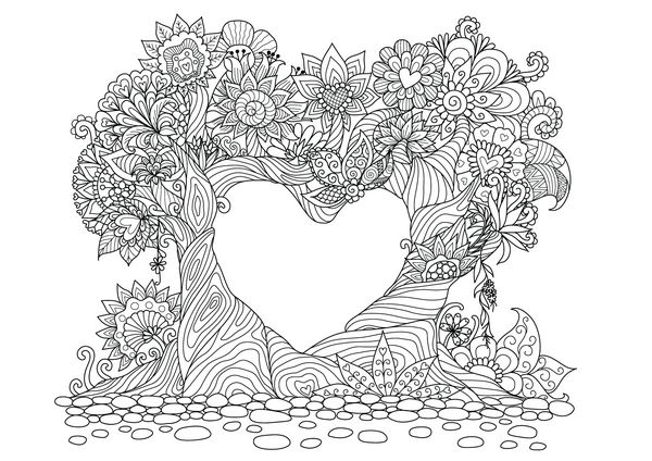گلهایی به شکل قلب در طرح هنری خط زمین گل برای طراحی کتاب رنگ آمیزی برای بزرگسالان کوبی گرافیک تی شرت کارت و غیره