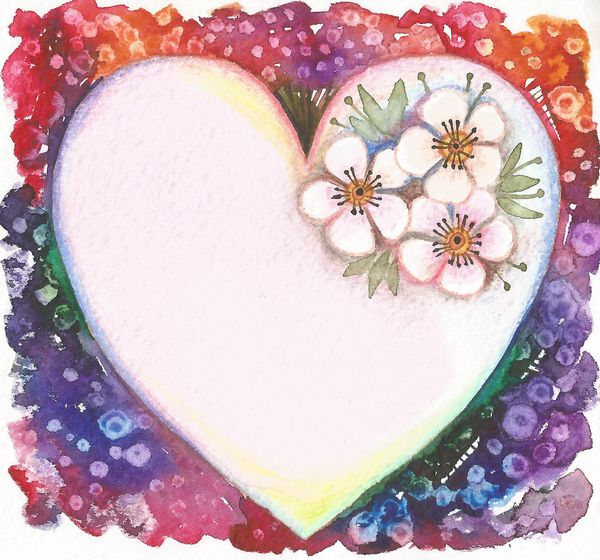 قلب با گلهای آبرنگ جدا شده بر روی زمینه سفید کارت روز ولنتاین تعطیلات نقاشی دست