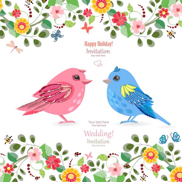 کارت تبریک با زن و شوهر پرنده های خنده دار برای طراحی شما