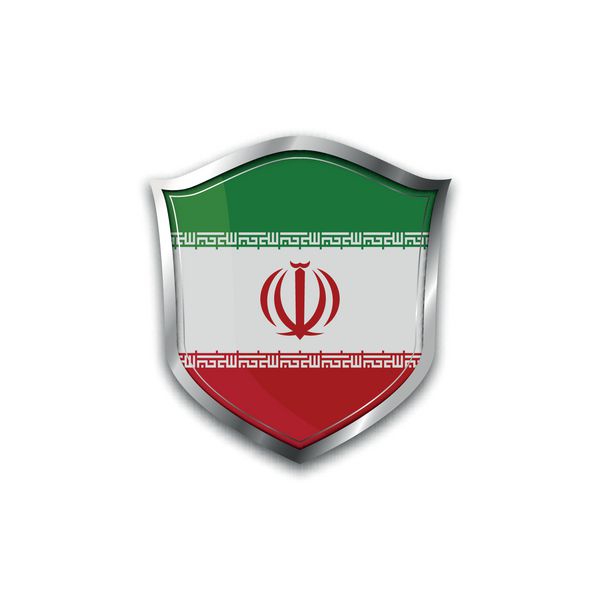 پرچم ملی ایران سپر فلزی با بازتاب در یک پس زمینه سفید