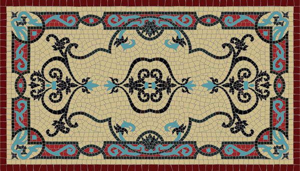 فرش موزائیک رنگارنگ سنتی با نقوش هندسی و گل الگوی قاب حاشیه فرش هر عنصر جدا و ویرایش می شود قالب موزاییک فرش تصویر برداری 10 EPS