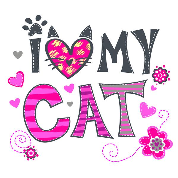 من عاشق تصویر زمینه گربه من در زمینه صورتی با قلب گل متن اصلی زن سبک و جلف طرح پیراهن رنگارنگ کودکانه با شخصیت گربه در سبک کارتونی