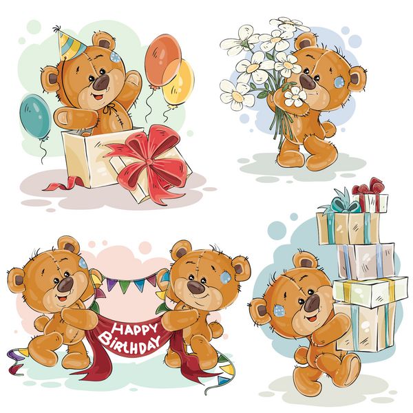 مجموعه وکتور تصاویر کلیپ هنری خرس عروسکی تولدت مبارک را برای شما آرزو می کند