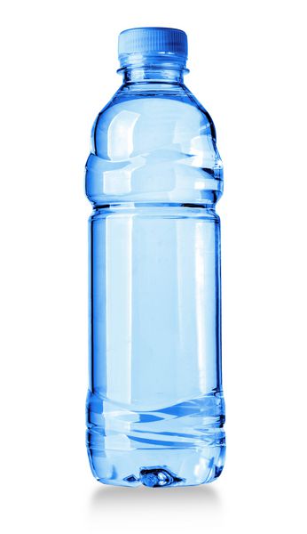 بطری آب آبی با مسیر قطع